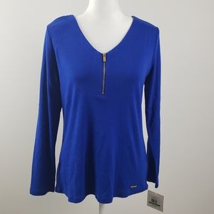 Ellen Tracy long Sleeve Zipfront Top Size Large